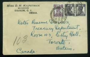 1946 Ujjain India Missionary Cover To Toronto Canada