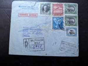 1934 Registered Chile Airmail Cover Valparaiso to Paris France