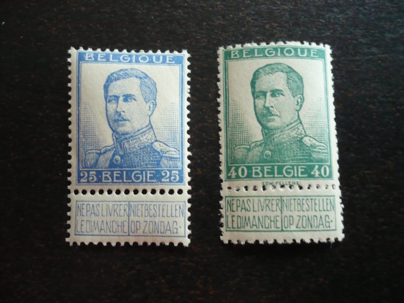 Stamps - Belgium - Scott# 105, 107 - Mint Never Hinged Set of 2 Stamps plus Tabs