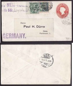 Canada-Cover #10159-1c(2) Edward uprating 3c QV postal stationery-Germany-Montr