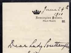 Great Britain 1910 Handwritten letter from PRINCESS BEATR...