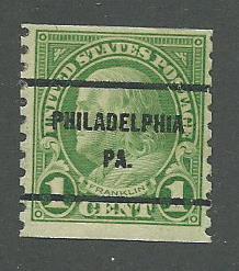 1923 USA Philadelphia, PA  Precancel on Scott Catalog Number 597