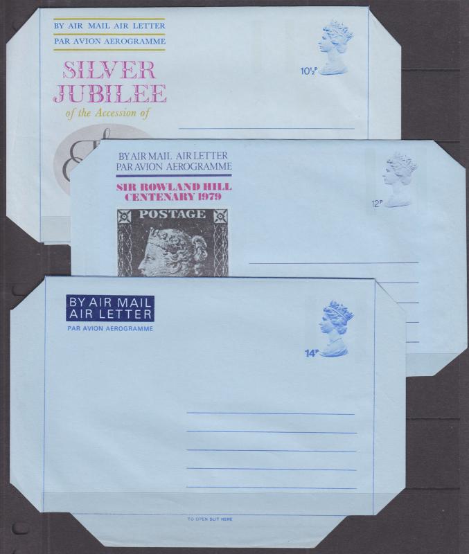 Great Britian unused Air Letter Sheets, 3 different F-VF Aerogrammes