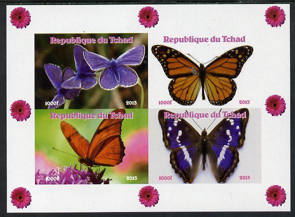 Chad 2013 Butterflies #06 imperf sheetlet containing 4 va...