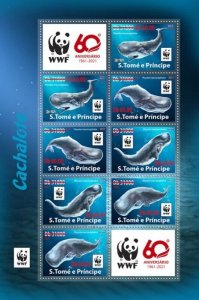 St Thomas - 2021 WWF 60 Years Whales - 8 Stamp Sheet - ST210236a1