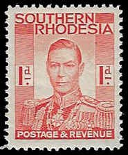 Southern Rhodesia #43 Unused OG VLH; 1p George VI (1937)