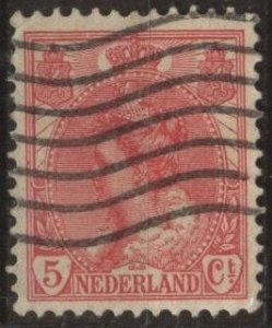 Netherlands 65 (used) 5c Queen Wilhelmina, car rose (1898)