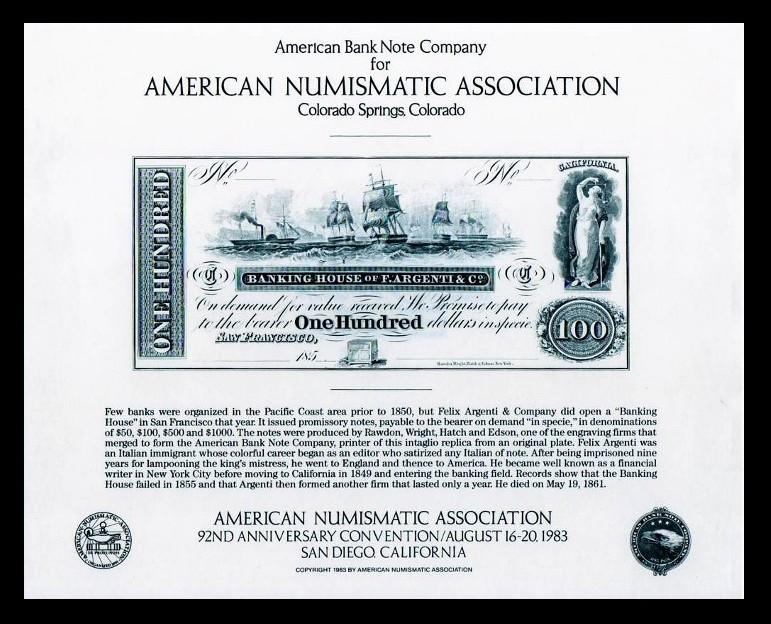 US #SO34 1983 Face $100 Argenti ABNC Souvenir Card - Fault