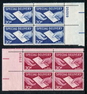 U.S. E20 and E21 Special Delivery Plate Blocks, MNH