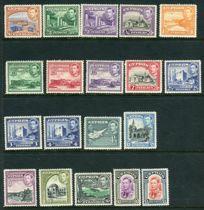 CYPRUS-1938  A mounted mint set of 19 values Sg 151-63