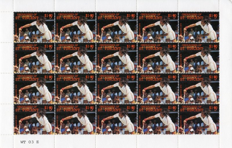 St.Vincent Grenadines 1988 Sc#614/621 TENNIS PLAYERS 8 MINI-SHEETLETS UNFOLDED