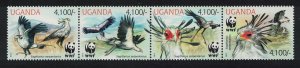 Uganda WWF Secretarybird strip of 4v 2012 MNH