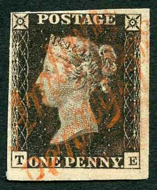 Penny Black (TE) Plate 1b (vertical crease) 4 Margin Amlwch Penny Post Cat 5500