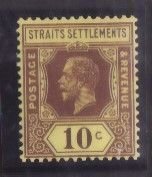 Straits Settlements-Sc#191a- id12-unused og LH 10c KGV-1925-