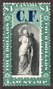 van Dam OL14c, $4, green, p&s, MNHNG, Ontario, Canada Law Stamp,