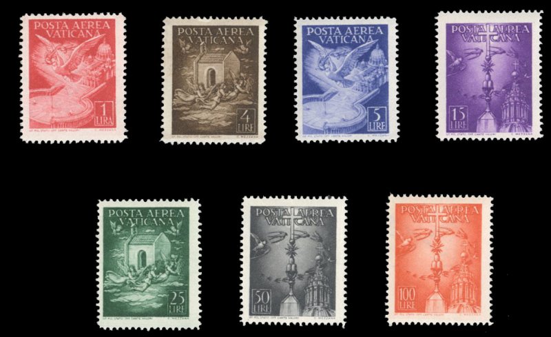 Vatican City #C9-15 Cat$50.75, 1947 Airpost, complete set, never hinged