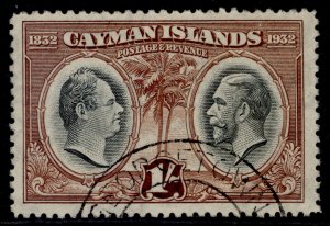 CAYMAN ISLANDS GV SG92, 1s black & brown, FINE USED. Cat £38.