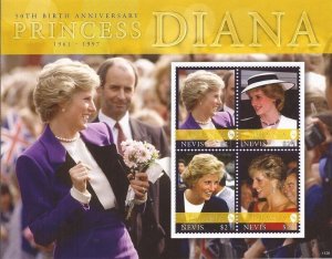 Nevis - 2011 Princess Diana - 4 Stamp Sheet - Scott #1677 - 14N-006