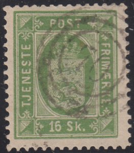 Denmark 1871 used Scott #O3 16s Small State Seal Cancel: 3-ring ´70´