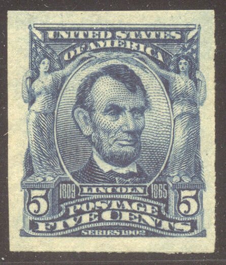 U.S. #315 Mint XF NH - 1908 5c Blue, Imperf