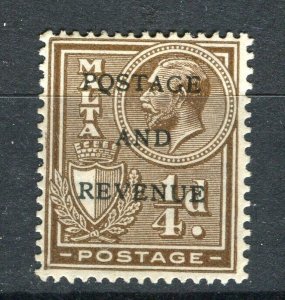 MALTA; 1928 early GV issue POSTAGE REVENUE Optd. Mint hinged 1/4d. value