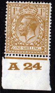 GB KGV 1924 1/- 1s Bistre-Brown SG429 Control A24 Mint Hinged