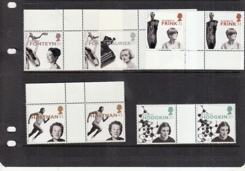 1996 WOMEN OF ACHIEVEMENT GUTTER PAIRS FULL SET UMM SG1935-SG1939