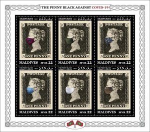 MALDIVES - 2021 - Penny Black versus COVID-19 - Perf 6v Sheet -Mint Never Hinged