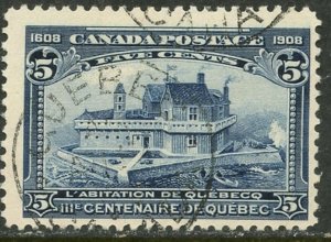 CANADA   Sc#99 1908 5c Quebec Tercentenary QUEBEC CDS Nice Used