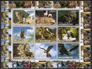 Afghanistan 2000 BIRDS OF PRAY Sheetlet (9) Perforated MNH