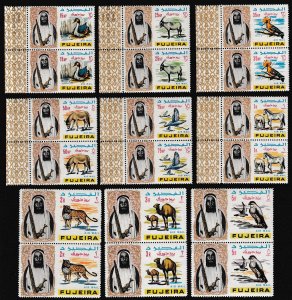 Fujeira Falcon Hoopoe Egret Grebe Birds Leopard Animals 9v pairs 1965 MNH