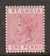 St. Lucia Sc 28 MLH. 1893-98 1p rose QV, almost VF
