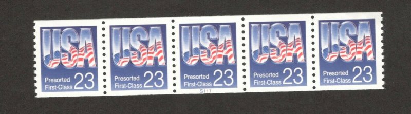 2608 USA & Flag Presorted Coil PNC Strip Of 5 (S111) Mint/nh FREE  SHIPPING