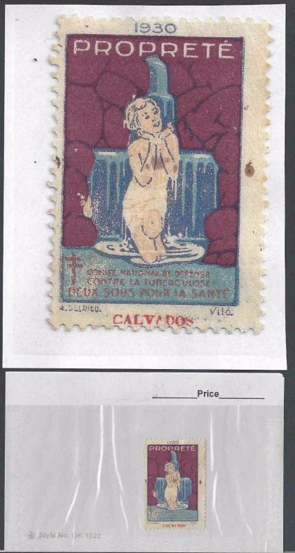 1930 FRANCE ANTI-TUBERCULOSIS POSTER STAMP W/ADVTSG BY CALVADOS SEE INFO