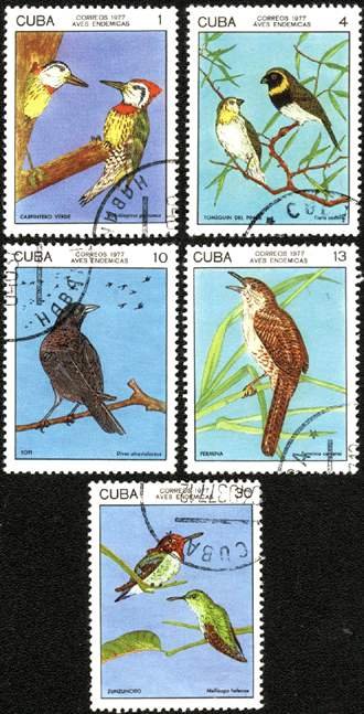 CUBA Sc# 2121-2125  INDIGENOUS BIRDS  Cpl set of 5  1977  used / cancelled