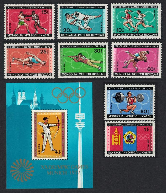 Mongolia Olympic Games Munich 8v+MS SG#677-MS685