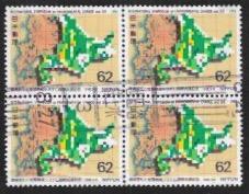 Japan #2120 used block of 4.  Environment 1991. map