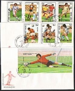 VIETNAM 1985 Football World Cup set & souvenir sheet on 3 FDCs.............63219