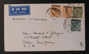 1939 Burma Airmail Cover Rangoon to Salem NJ USA via England Strand Hotel