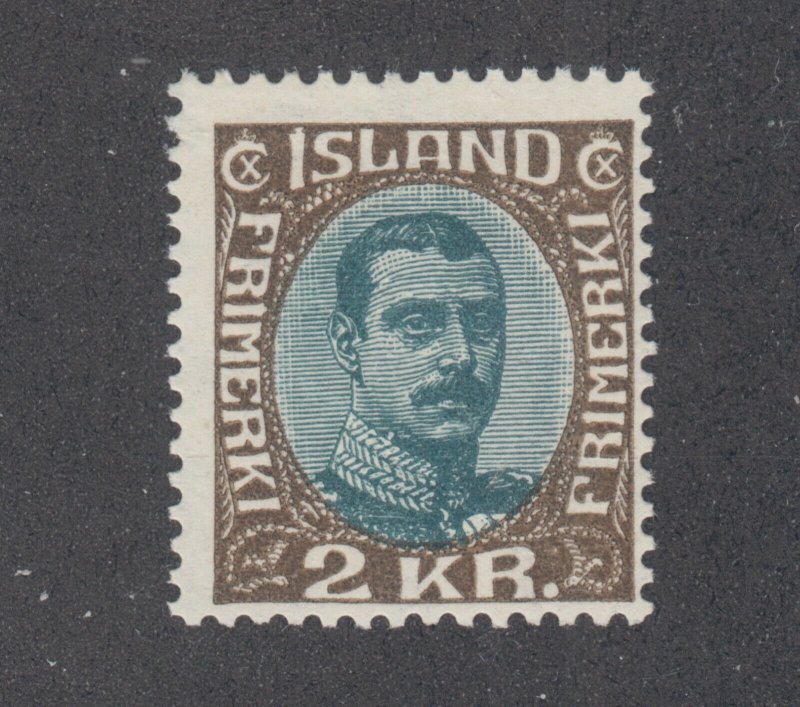 Iceland Sc 127 MLH. 1920 2kr King Christian X, small gum crease, fresh & bright