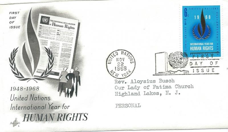 UN #190 6c Human Rights FDC 