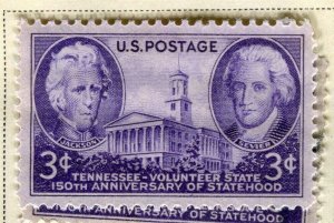 USA; 1945-47 early Commemorative Series Mint hinged 3c. value, Tennessee