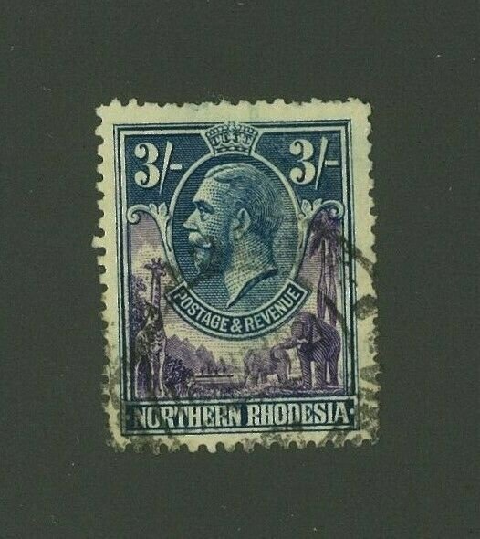 Northern Rhodesia 1925 3sh George V, Scott 13 used, Value = $28.00