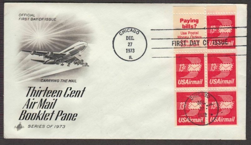 1973 Air Mail 13c Sc C79a booklet airmail with Art Craft cachet