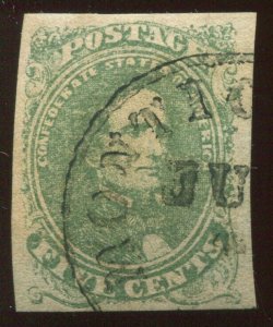 Confederate States 1 Used Stamp with Black Monticello (GA) Cancel BX5194