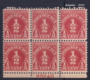 BOBPLATES #J69 Postage Due Bottom Plate Block 20240 F-VF MNH SCV=$80