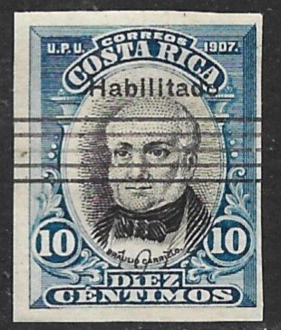 COSTA RICA 1911 10c Overprinted Braulio Carrilo Imperforate PROOF Sc 84 MNGAI