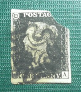 Penny Black, SG2, 1840, Letters G and A.