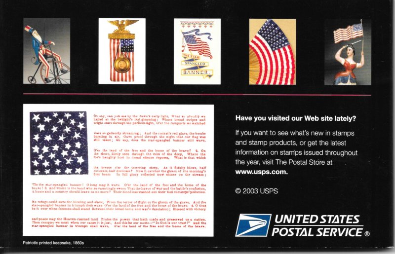 UX390/UX394, Old Glory Post Card Booklet, scv: $25.00, FREE INSURED SHIPPING