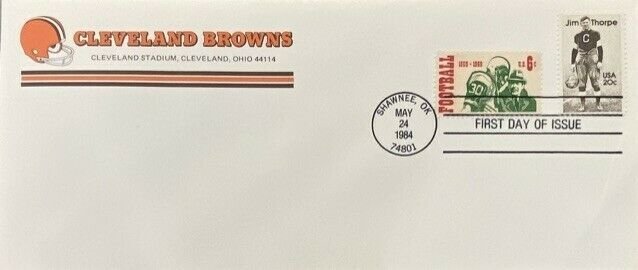 2087 Football Jim Thorpe #10 Env Cleveland Browns Combo with Football Stamp